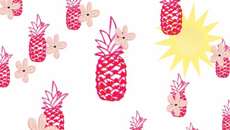 Animation-of-flower-icons-over-sun-and-pineapples
