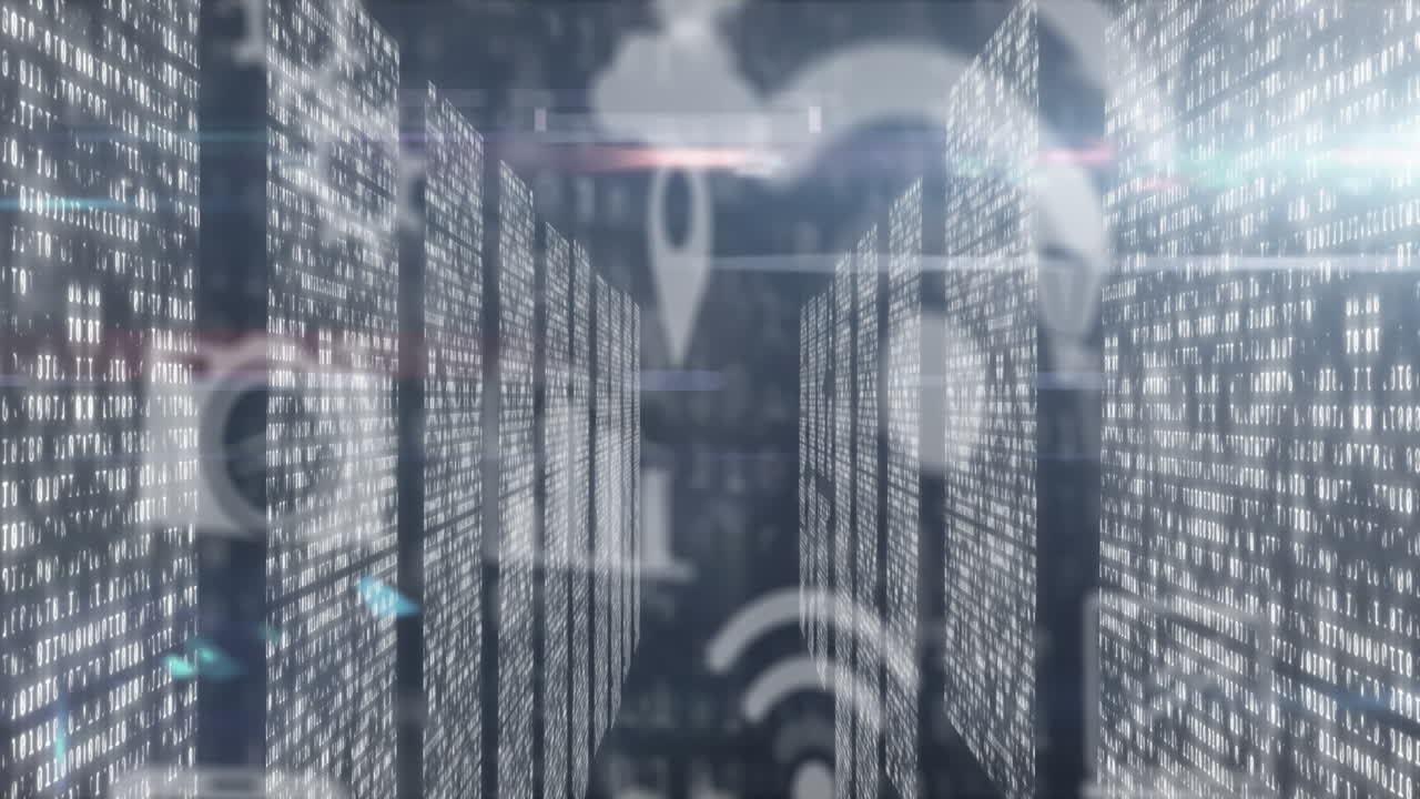 Animation of data with computer processors in background
