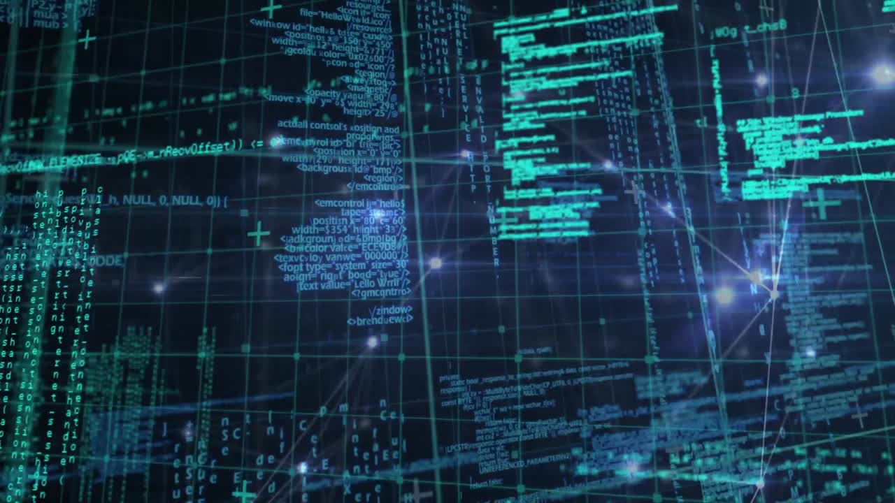 animación de la red de conexiones y procesamiento de datos azules