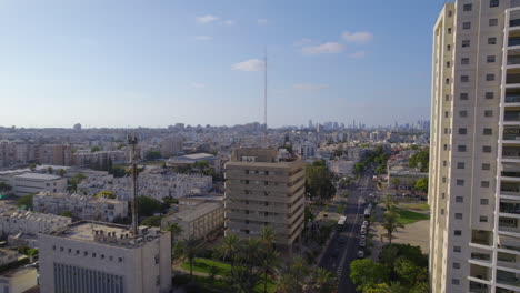 drone view towards the old city hall of holon, israel