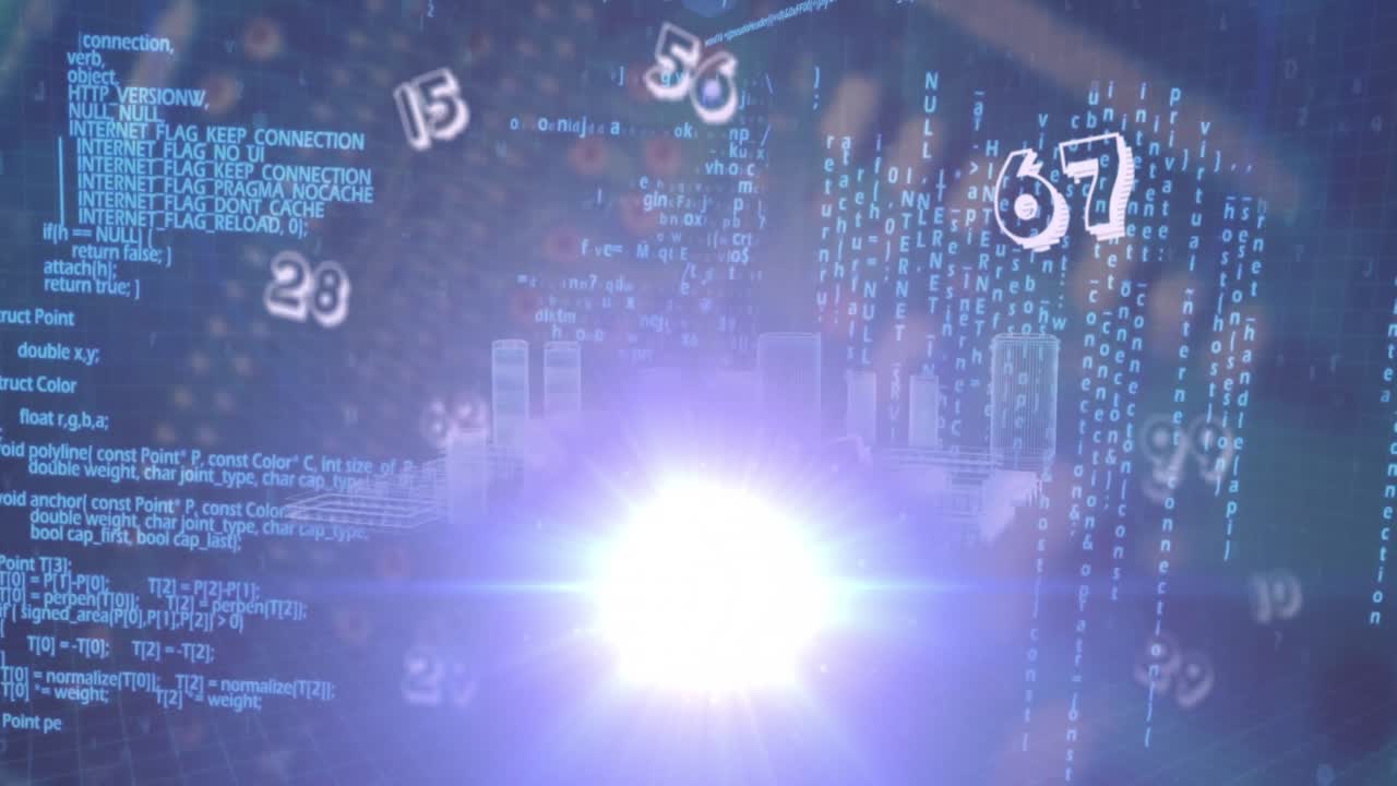 Animation of data processing and numbers over computing board