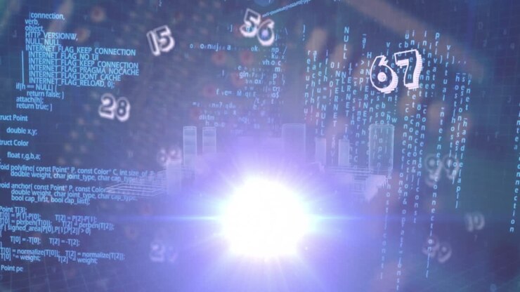 Animation of data processing and numbers over computing board