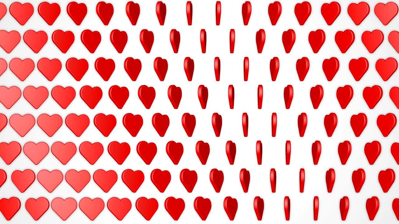 Sfondo rosso e bianco con cuori rotanti, amore romantico