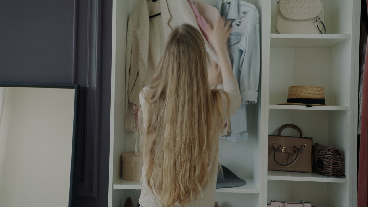 Woman choosing an outfit in her closet