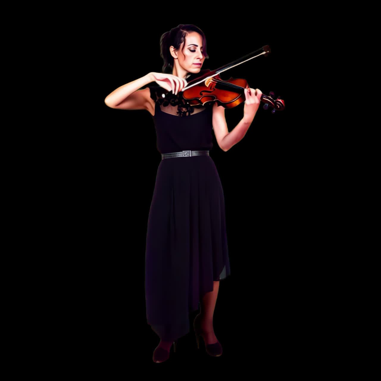 Elegant violinist performing passionately animation isolated asset, transparent 4K video, alpha