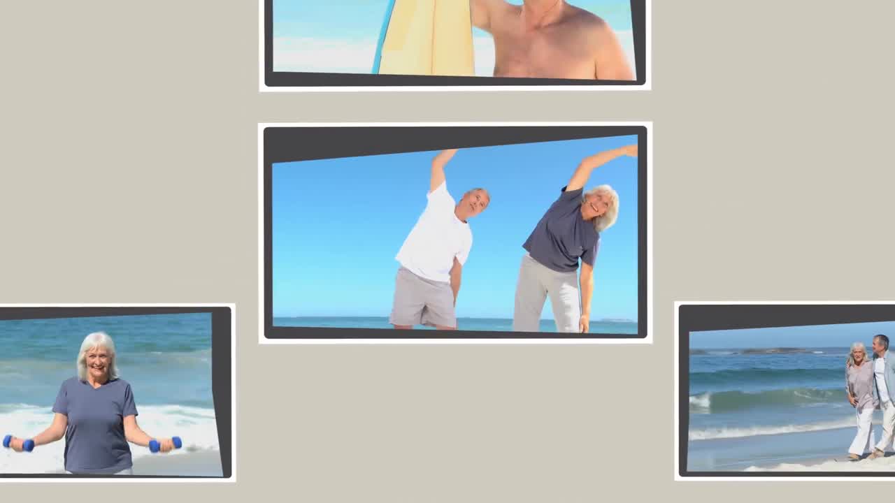 montaje de personas maduras relajándose durante sus vacaciones