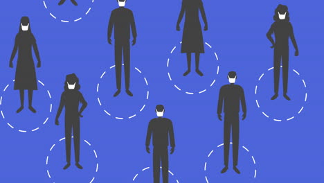 animation of a group of silhouette figures with white circles around them on blue background.