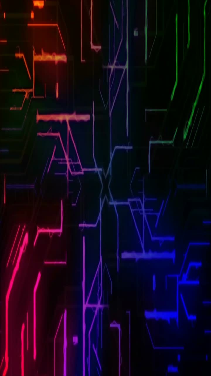 Dynamic Multicolored Neon Lines Forming Digital Circuit Patterns