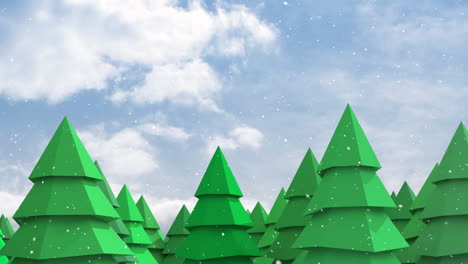 animation of snow falling over fir trees and winter landscape