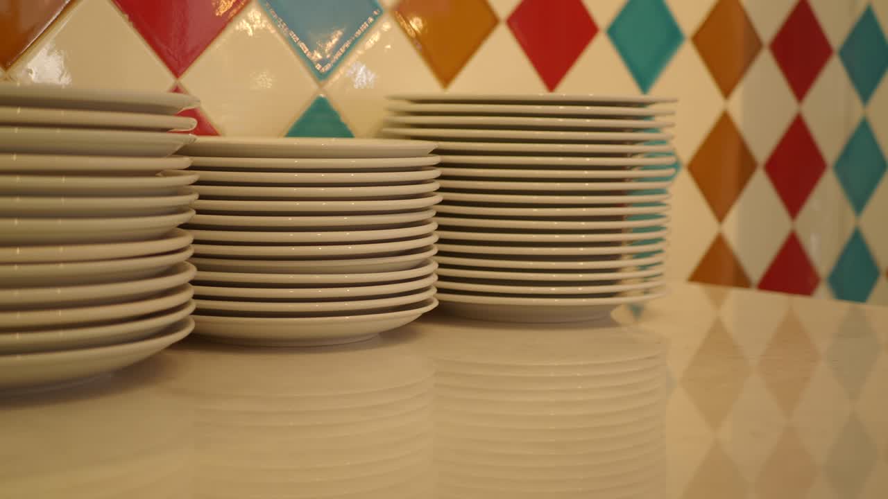 Stacks of plates on a table