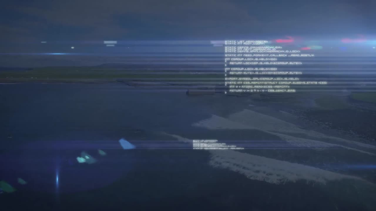 animación del procesamiento de datos sobre el paisaje marino