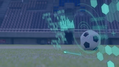 animación de escaneo de alcance y procesamiento de datos sobre hombre caucásico jugando al fútbol.
