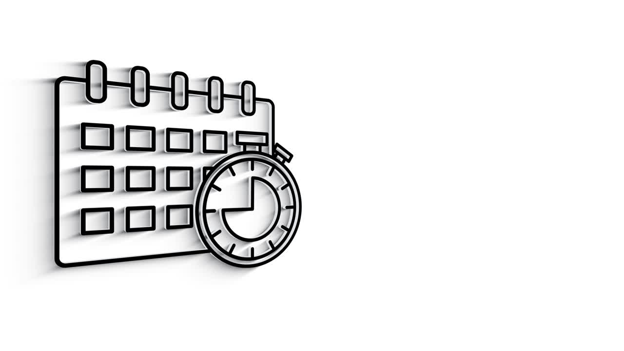 3D Line Icon time and clock Animation on white background. 4k
