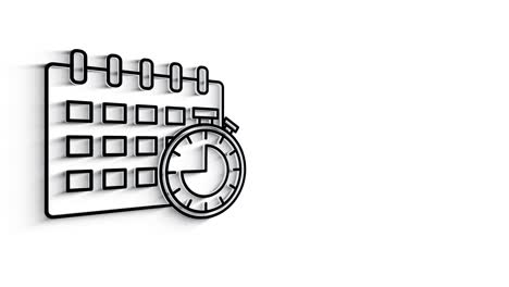 3d line icon time and clock animation on white background. 4k