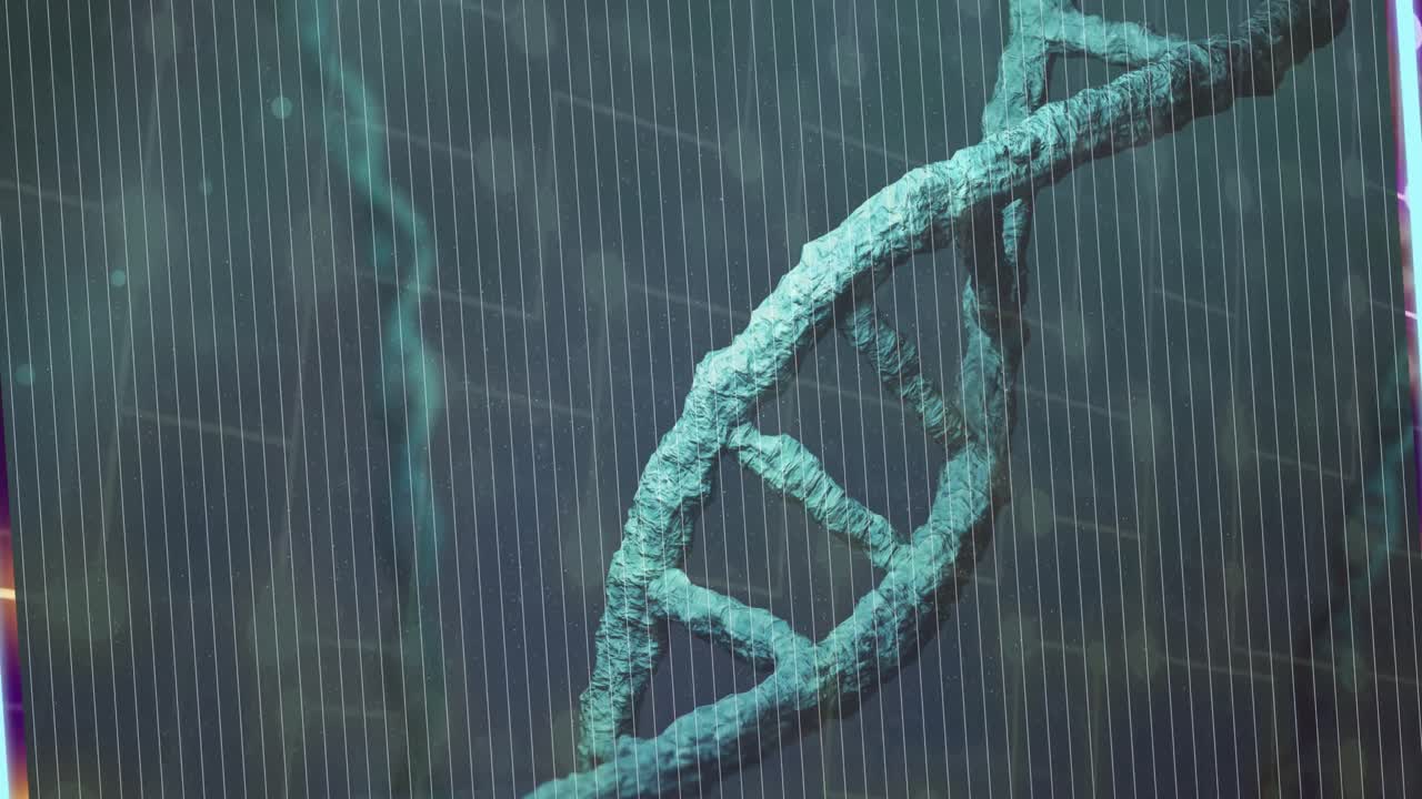 animación de la cadena de adn sobre formas en movimiento