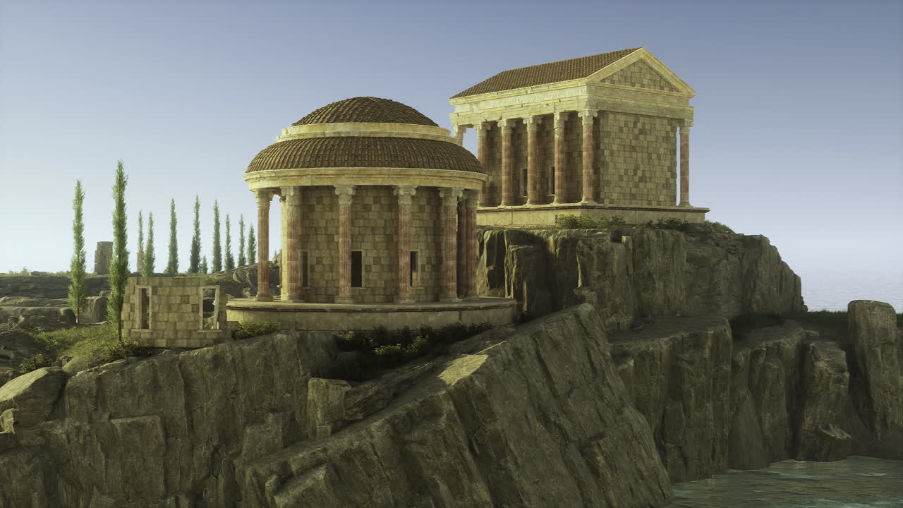 Ancient architecture stands majestically on cliffs near the water