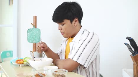 a person eating a meal indoors