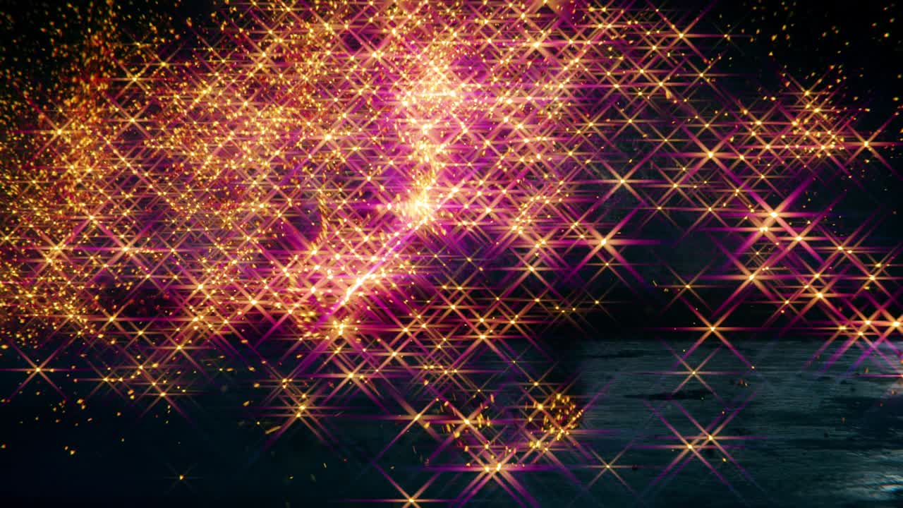 4k Real gold particles flying in wind on black background. Gold dust bokeh abstract background