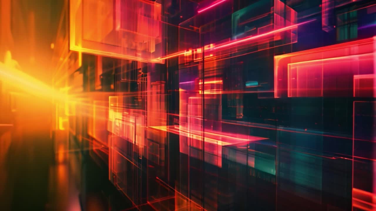 Abstract Digital Network with Glowing Light Trails