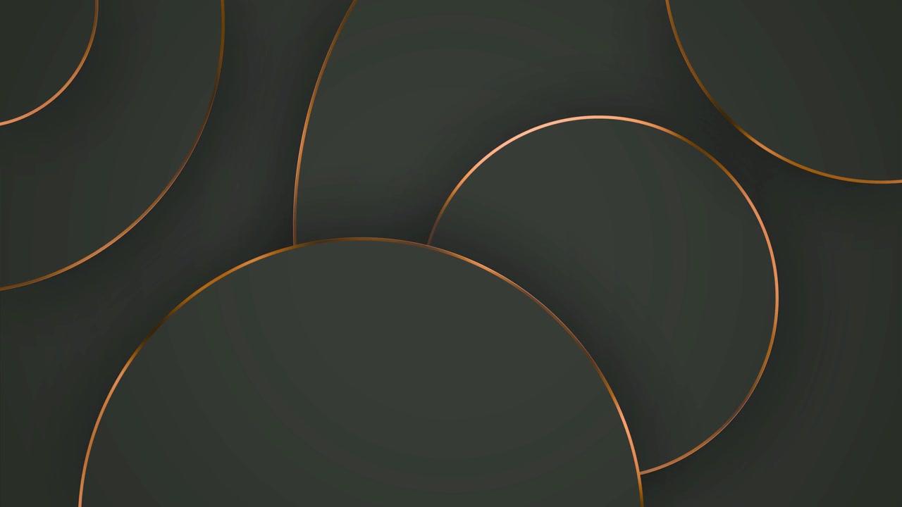 Abstract Motion Background with Overlapping Dark Green Circles and Gold Outlines