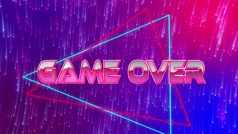 Game-over-text-over-neon-triangles-against-digital-waves-and-grid-network-on-red-background