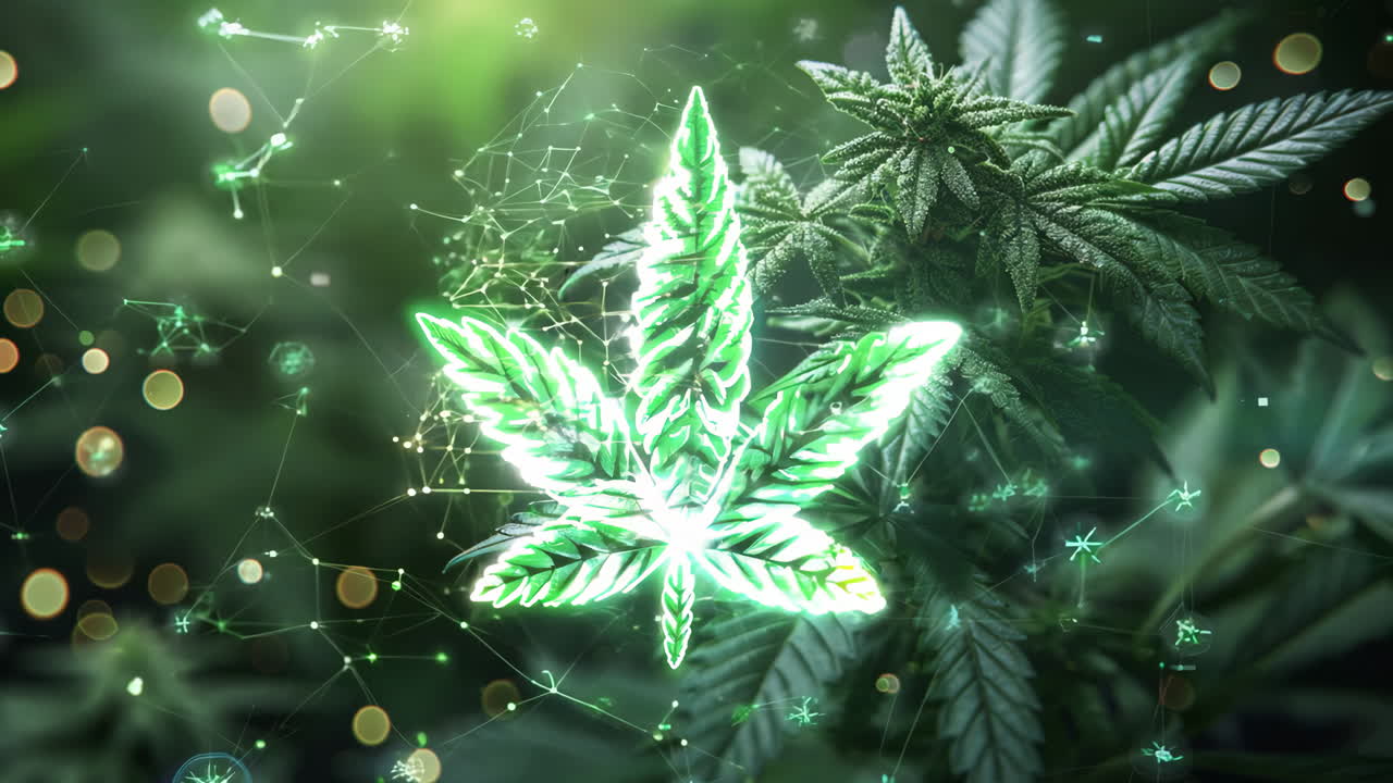 A green plant with a bunch of leaves and a bunch of small circles. The circles are in the background and are not the main focus of the image