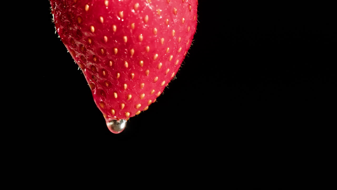 Close-up of a strawberry with a water droplet