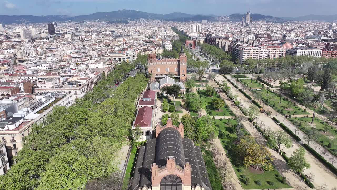 Barcelona Skyline At Barcelona In Catalonia Spain. Leisure Park Scenery. Downtown Cityscape. Barcelona At Catalonia Spain. Ciutadella Park Skyline. Urban Scene.