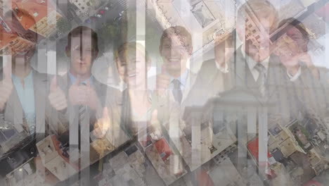 animation of diverse business people over cityscape