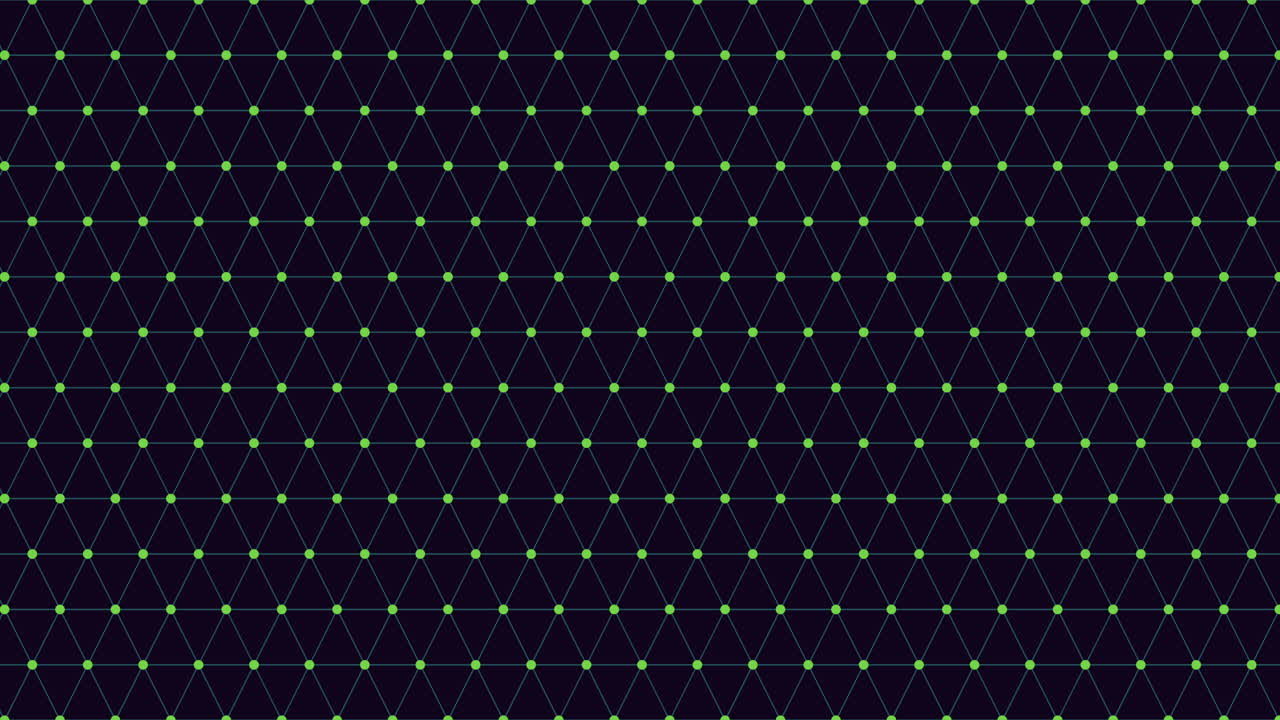 Seamless abstract animation of green glowing nodes connected by thin lines on a dark background, forming a geometric network pattern for technology, data, and science themes