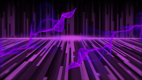 animation of purple light trails and trails of smoke on black background