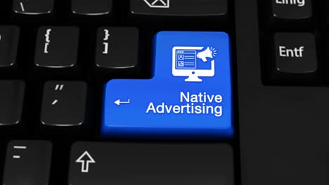 128 native advertising rotation motion on blue enter button on modern computer keyboard with text