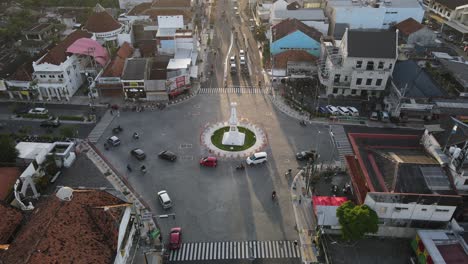 aerial view of tugu jogja or yogyakarta monument, indonesia. yogyakarta, indonesia - october, 2020
