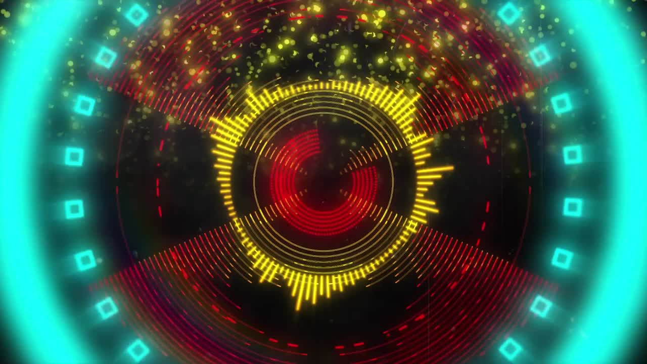 animazione di luci rosse e gialle lampeggianti e forme che si muovono su sfondo nero