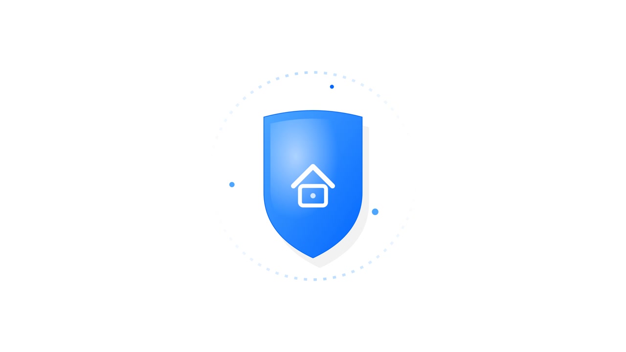 Animated Blue Shield Icon with House Symbol for Home Security