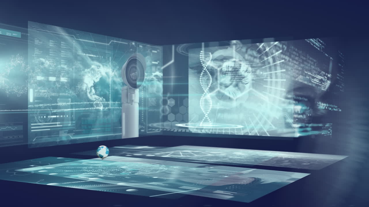 의료 데이터 처리와 함께 화면 위에 가짜 뉴스 배너의 애니메이션