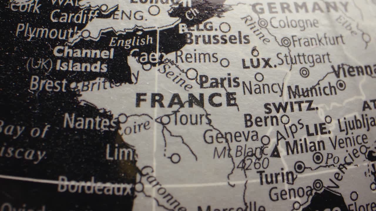 Close-up of a globe showing France and Western Europe
