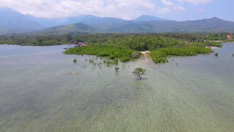 Barcos-Cerca-De-La-Costa-Con-Densos-Manglares-Arbóreos-En-El-Parque-Nacional-De-Bali-Occidental-En-Indonesia