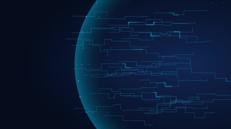 Linee di rete digitale astratte su sfondo di sfera luminosa.