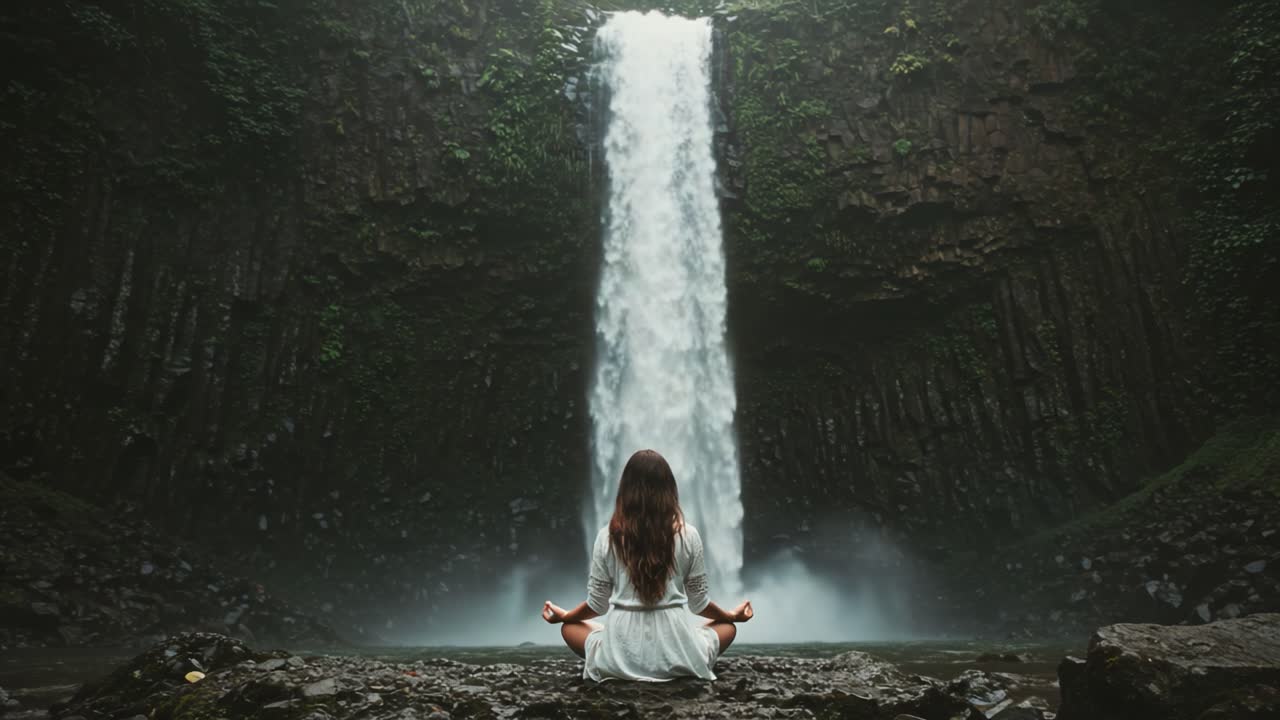 A Serene Meditation Experience at a Majestic Waterfall: Embracing Nature's Tranquility for Inner Peace and Mindfulness