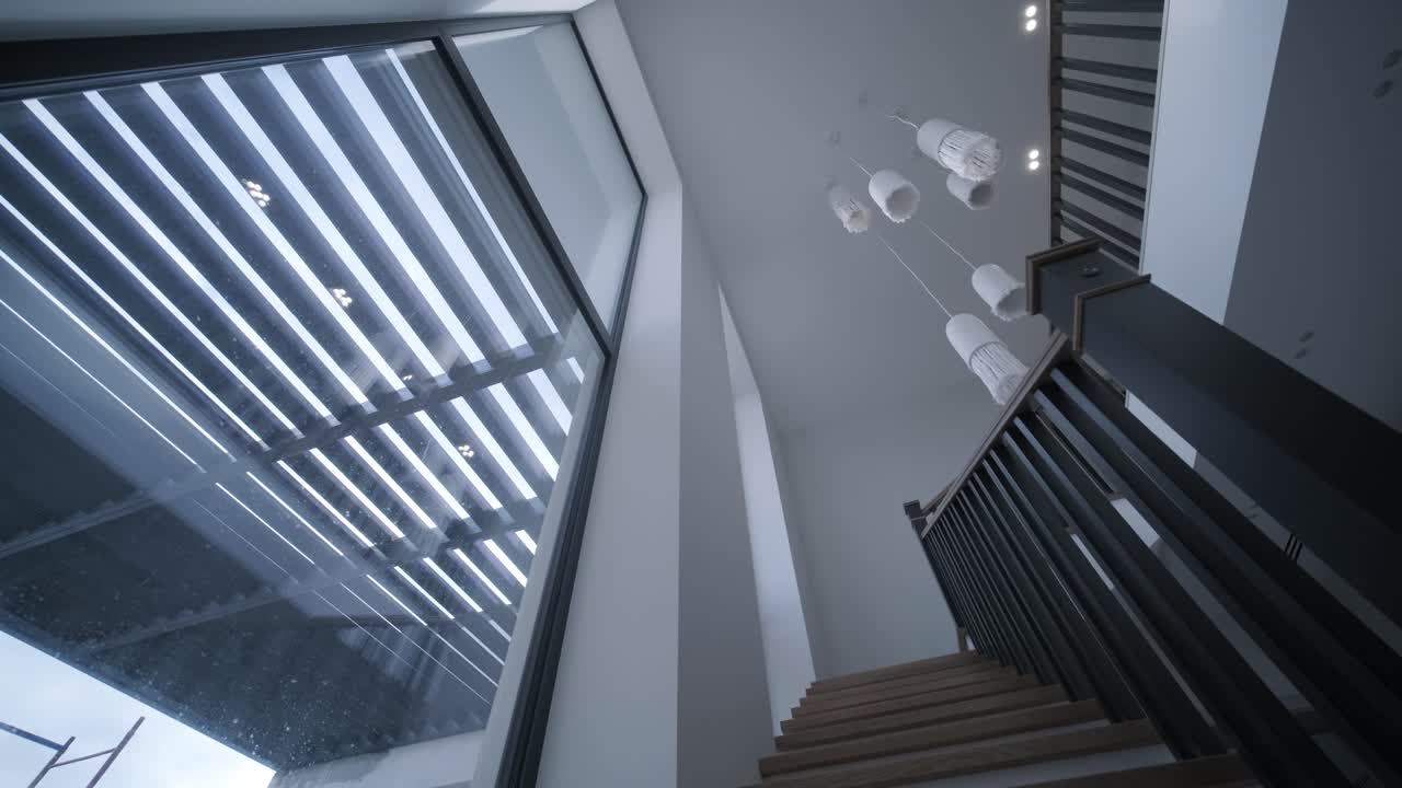 diseño interior escaleras de madera elegantes dentro de la casa con barandillas de madera modernas y paredes decoradas con lámparas de moda. escalera moderna o escalera en el interior de la casa moderna