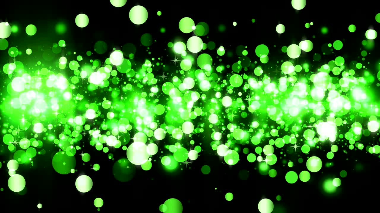 fondo con partículas verdes brillantes. hermoso fondo de luz bokeh. confeti verde brillando con luz brillante mágica. bucle sin costuras