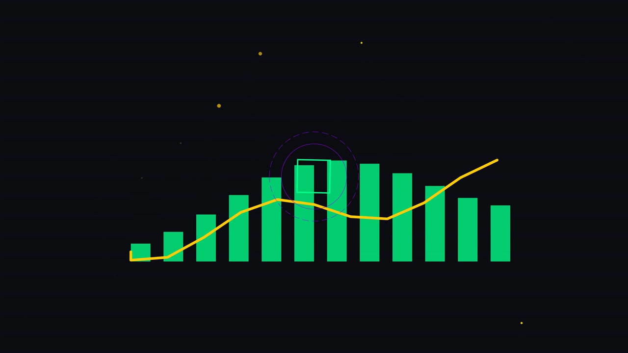Animated Bar Chart with Moving Trend Line and Geometric Elements