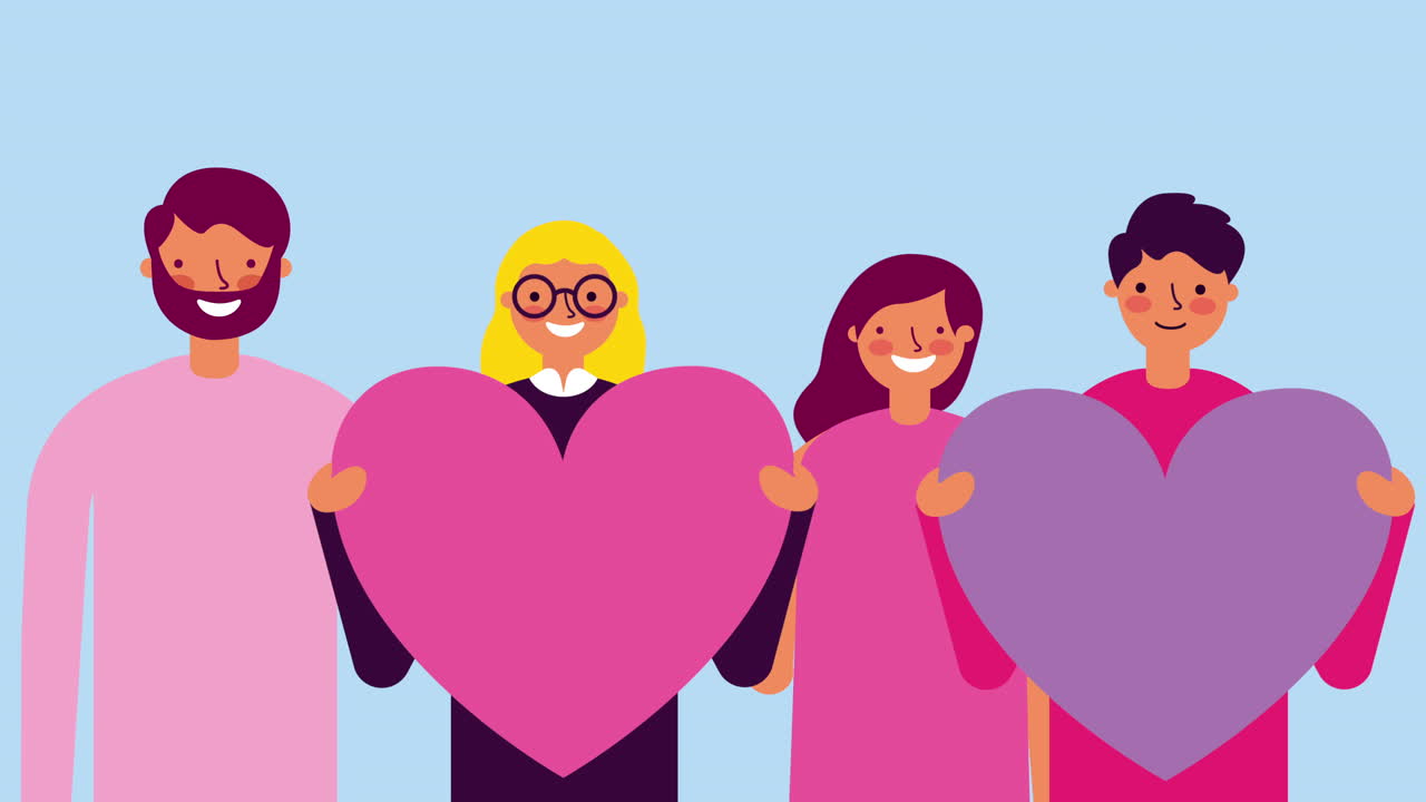 발렌타인 데이 하트와 함께 연인 커플