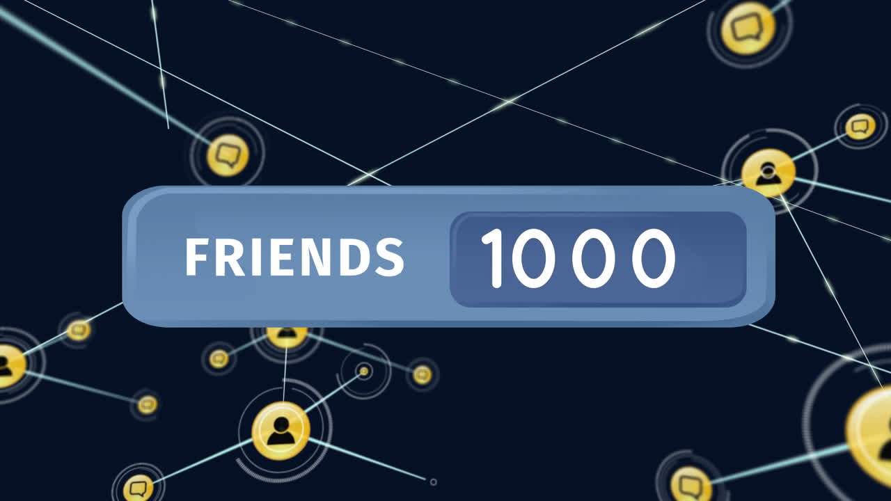 animación de números y mensajes de texto de amigos a través de la red de conexiones con iconos