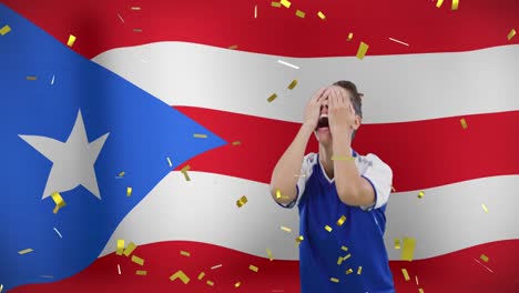 Animación-De-Una-Jugadora-De-Fútbol-Birracial-Sobre-La-Bandera-De-Puerto-Rico.