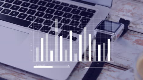 animation of digital data processing over smartwatch and laptop