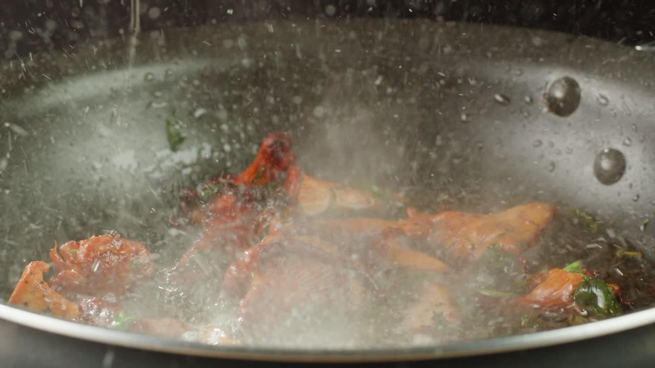 Cooking Mushrooms with Wine in a Pan