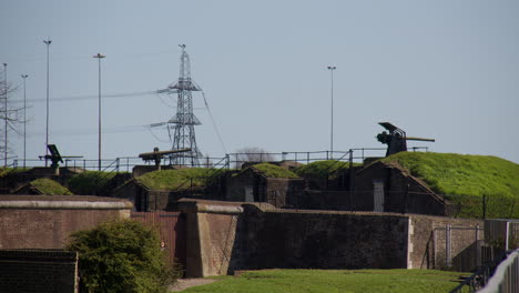shot of tilbury fort gun emplacements on the river thames in march
