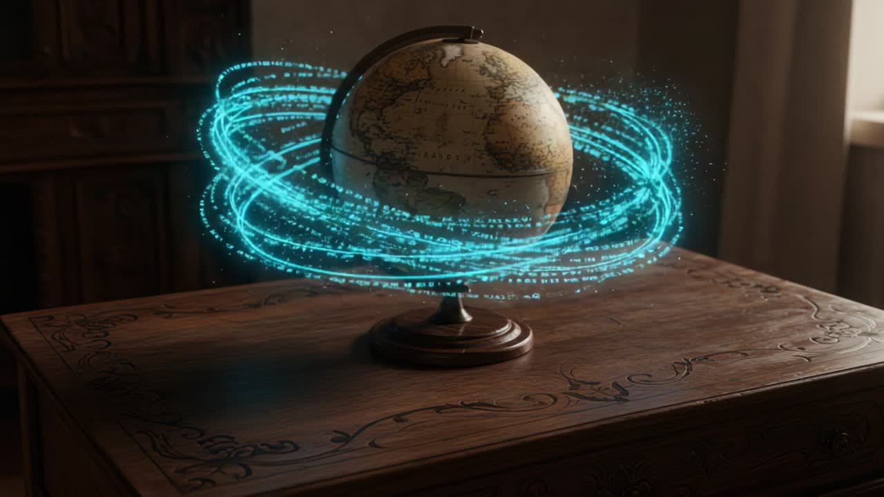 A Floating Globe Surrounded by Digital Particles: A Captivating Visualization of Global Connectivity and Technology in Suspended Animation